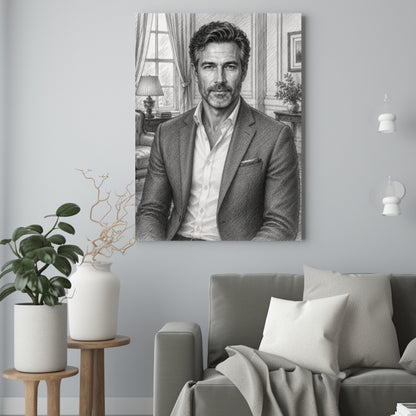 Tata jak Naszkicowany – Portret ze Zdjęcia na Prezent dla Mężczyzny - portret na płótnie we wnętrzu