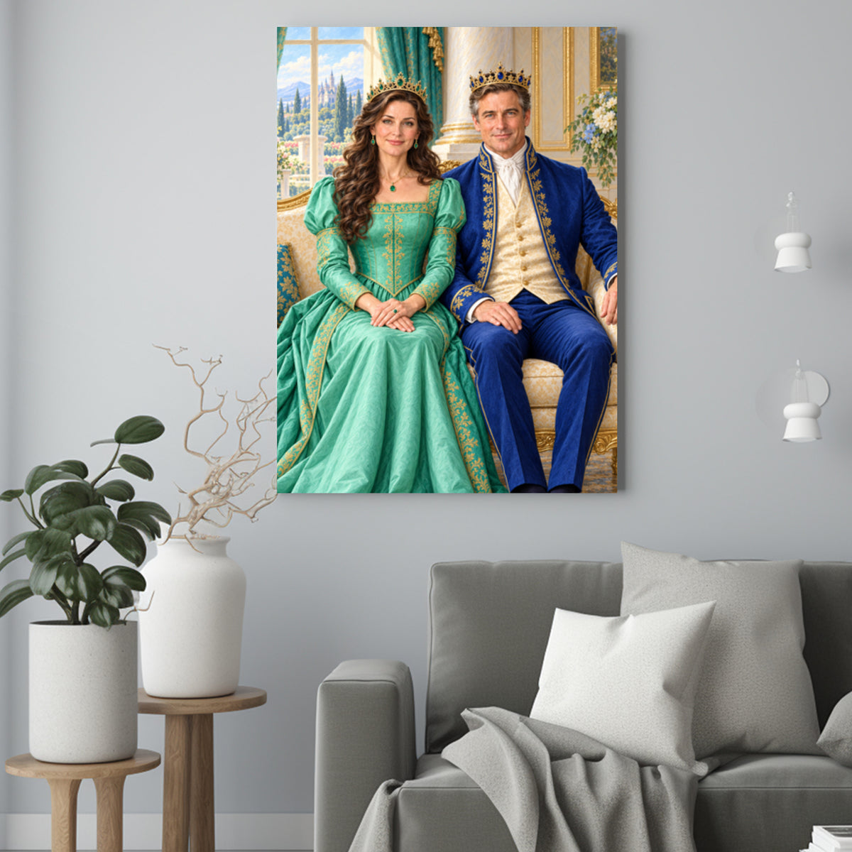 Uśmiechnięta Para Królewska – Portret Pary ze Zdjęcia na Prezent - portret na płótnie we wnętrzu