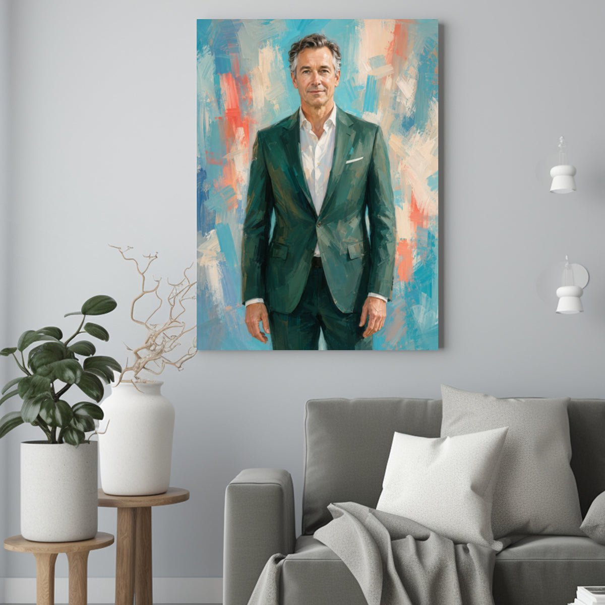 W Eleganckim Stylu – Portret jak Malowany ze Zdjęcia na Prezent dla Mężczyzny - portret na płótnie we wnętrzu